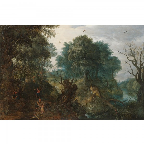 Abraham Govaerts - A Wooded Landscape with Woodcutters near a River