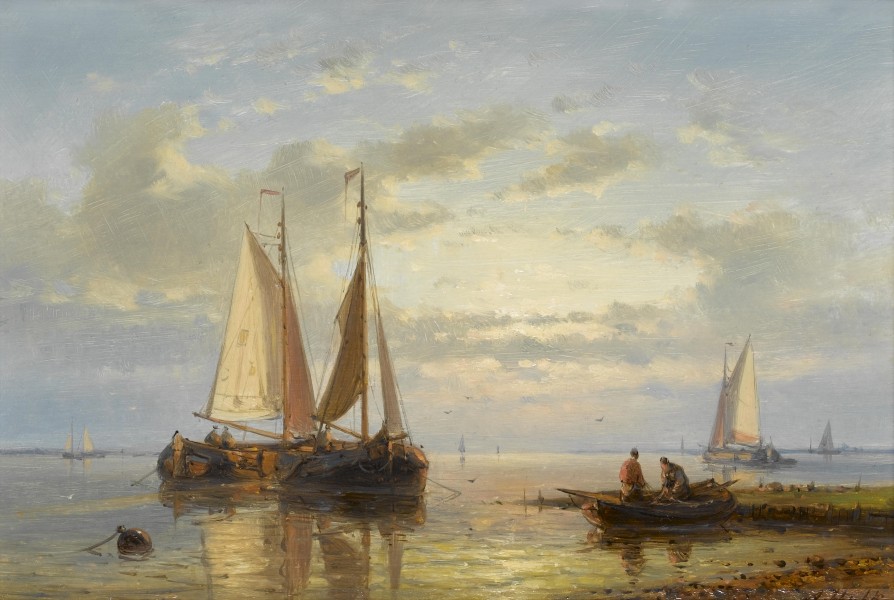 Abraham Hulk - Fishing boats anchored in the shallows at dusk