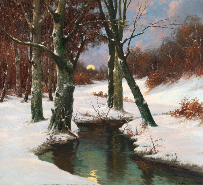 Adolf Kaufmann - Winter Landscape with Rising Moon
