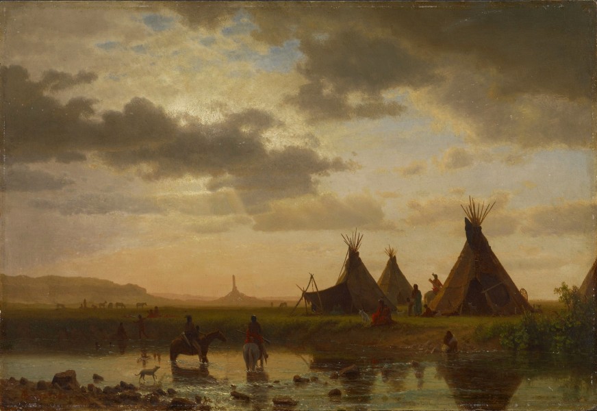 Albert Bierstadt - View of Chimney Rock, Ohalilah Sioux Village in the Foreground