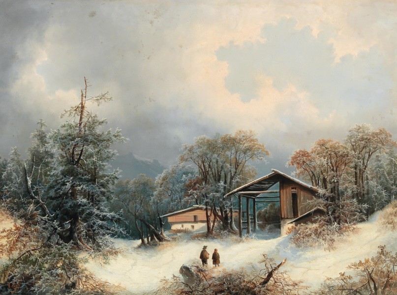 Albert Lang - Winter Landscape with decorative figures