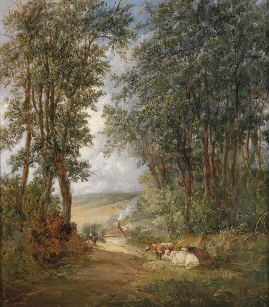 Alfred Vickers Waldlandschaft mit rastenden Kühen 1851