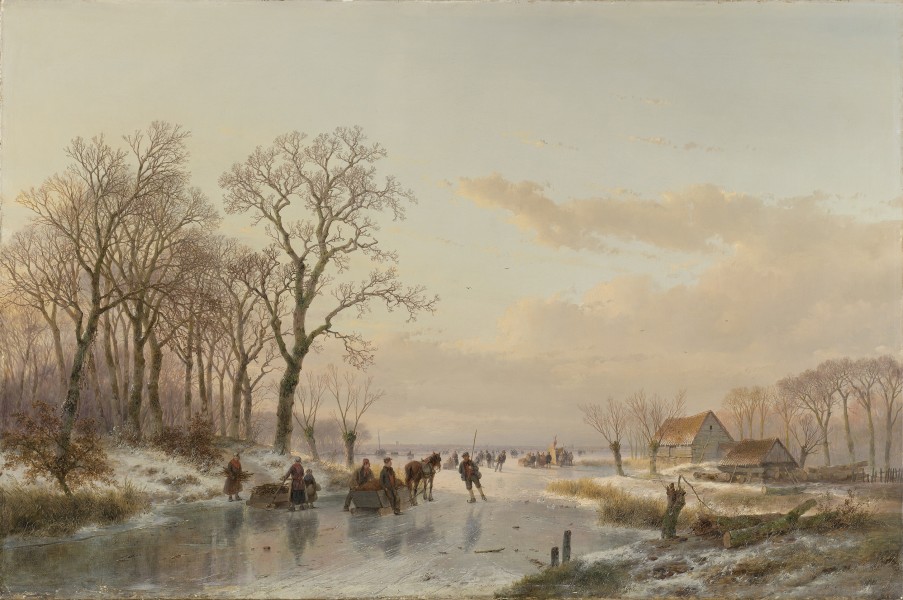 Andreas Schelfhout - Een bevroren vaart bij de Maas