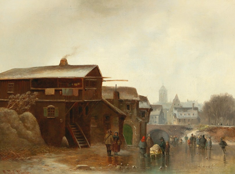 Anton Doll - Winter Amusements with a Town in the background