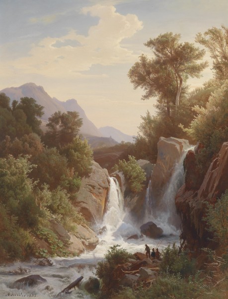 August Friedrich Kessler Angler am Wasserfall 1853