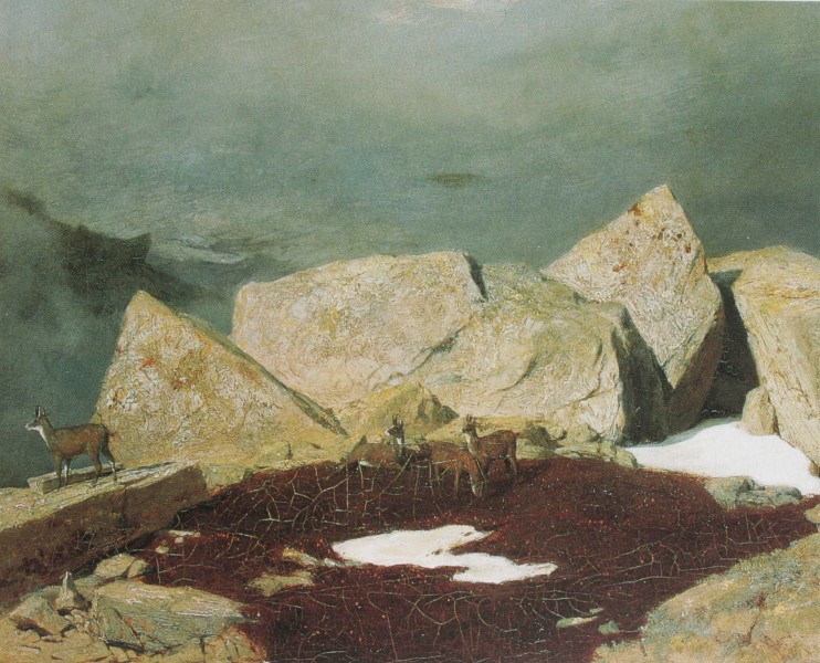 Böcklin Hochgebirge mit Gemsen 1850