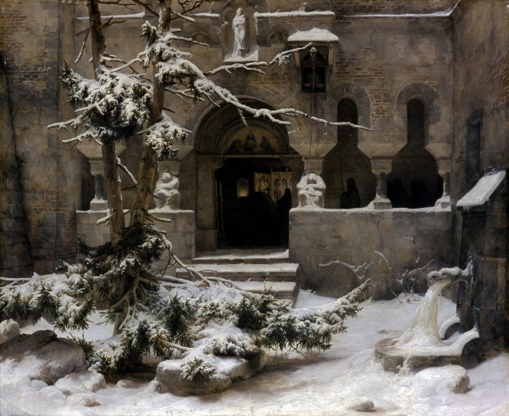 Carl Friedrich Lessing - Klosterhof im Schnee