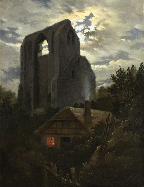 Carl Gustav Carus - Ruine Eldena mit Hütte bei Greifswald im Mondschein