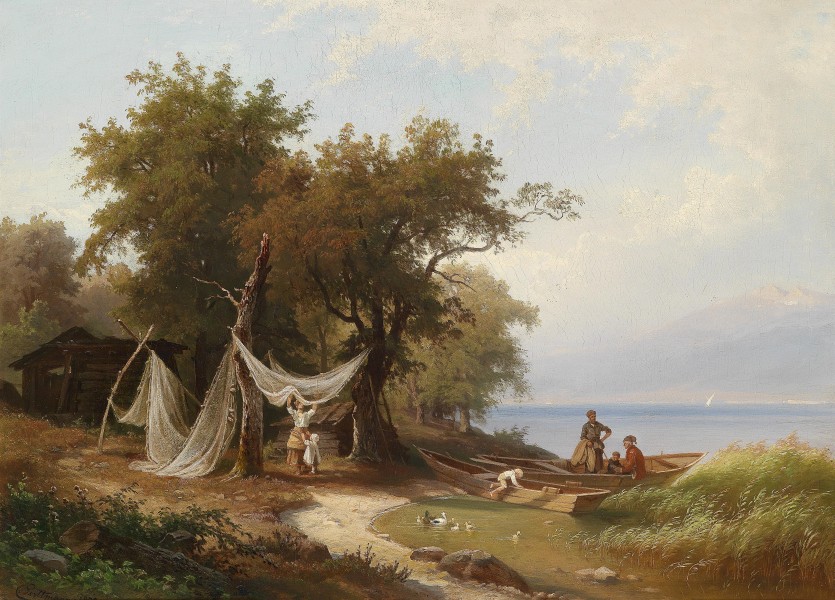 Carl Porttmann Fischerfamilie am Ufer des Genfer Sees