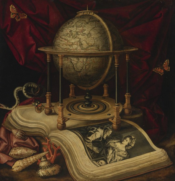 Carstian Luyckx - Vanitas Still Life with Celestial Globe, a Book, Shells, a Snake and Butterflies 