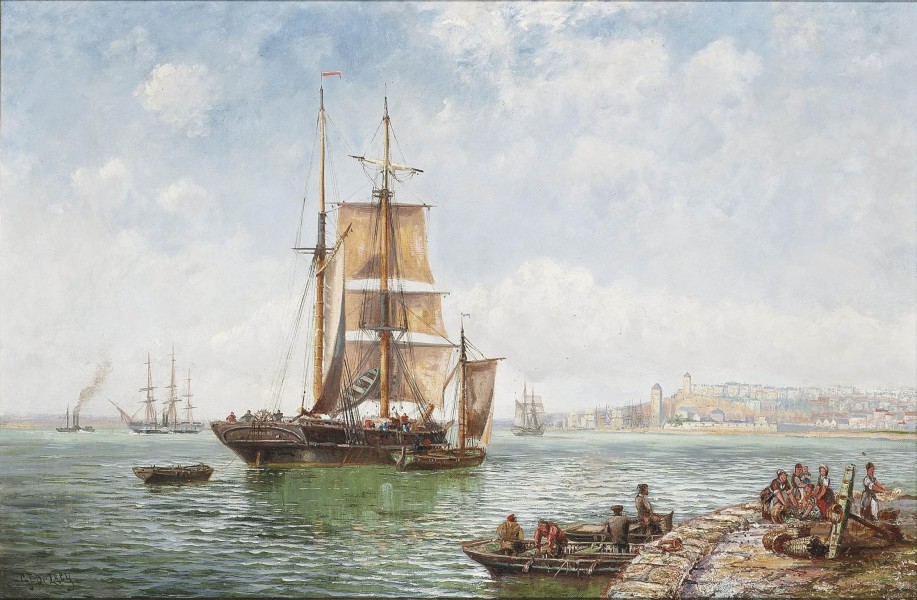 Charles John De Lacy - A trading brig drifting into a Continental harbour