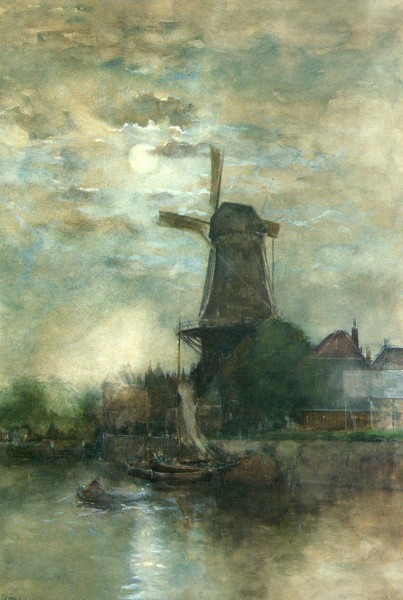 Chattel Fredericus Jacobus van Rossum du - A Moonlit Windmill