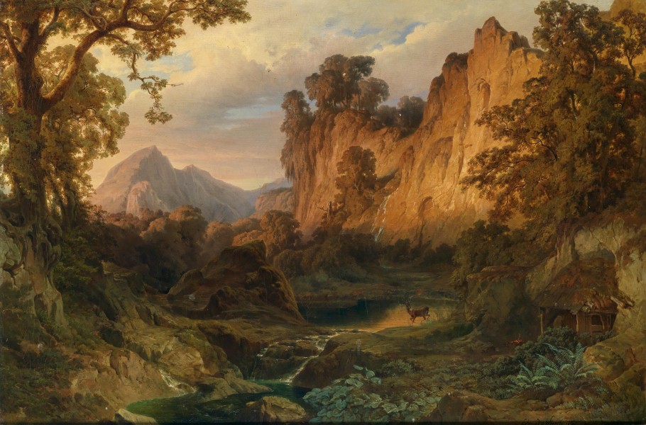 Edmund von Wörndle Romantische Landschaft im Abendlicht 1859