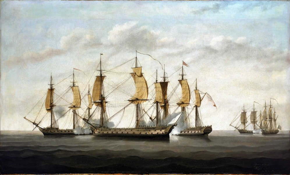 Engagement between three East Indiamen and two French vessels, 8 March 1757