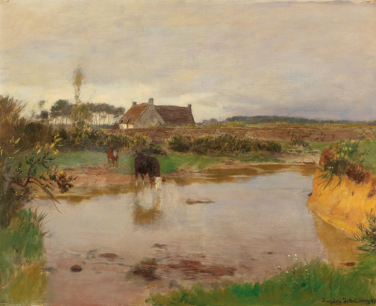 Eugen Jettel - Flusslandschaft mit Kühen (1895)