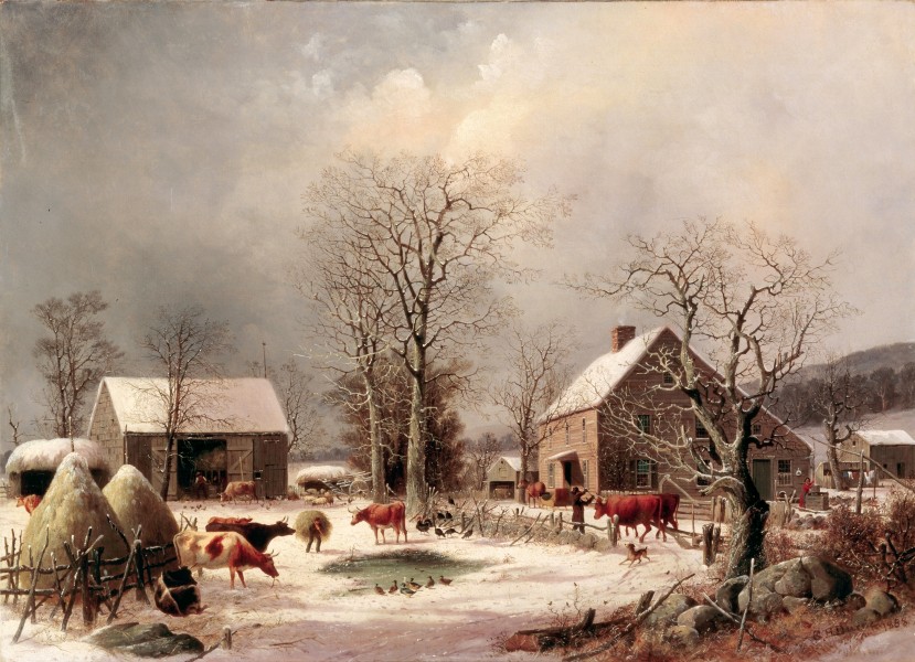 Farmyard in Winter by George Henry Durrie, 1858