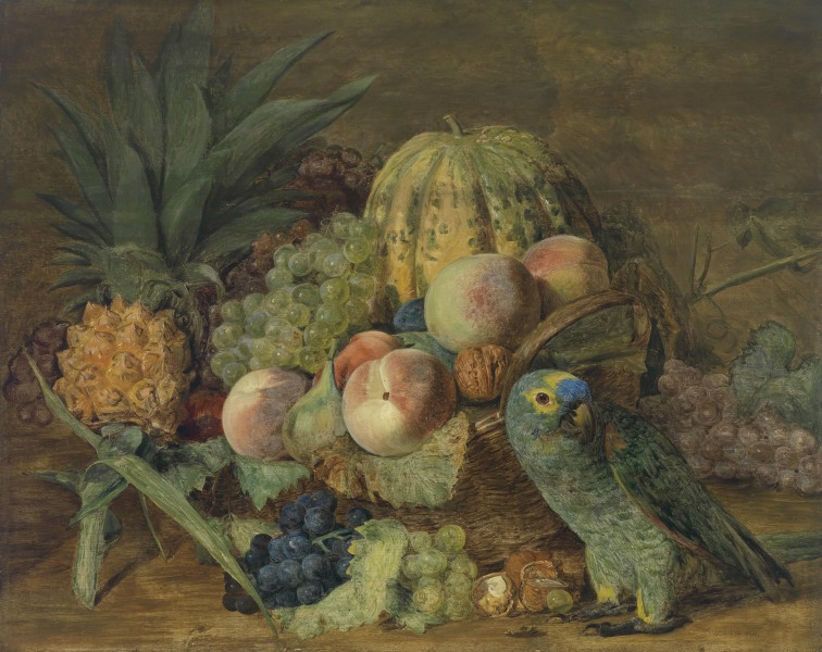 Ferdinand Georg Waldmüller Früchtestillleben mit Papagei 1824