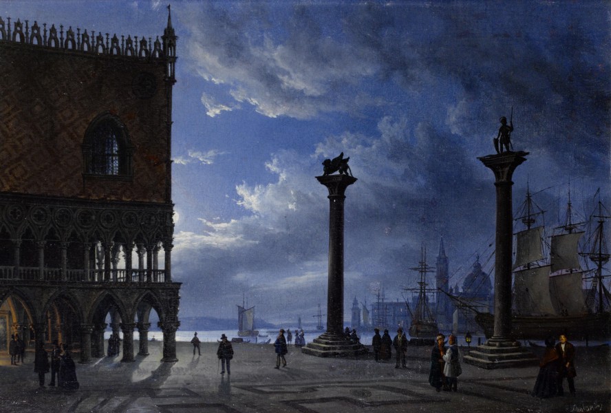 Friedrich Nerly (attr) Piazza San Marco bei Mondschein 1847