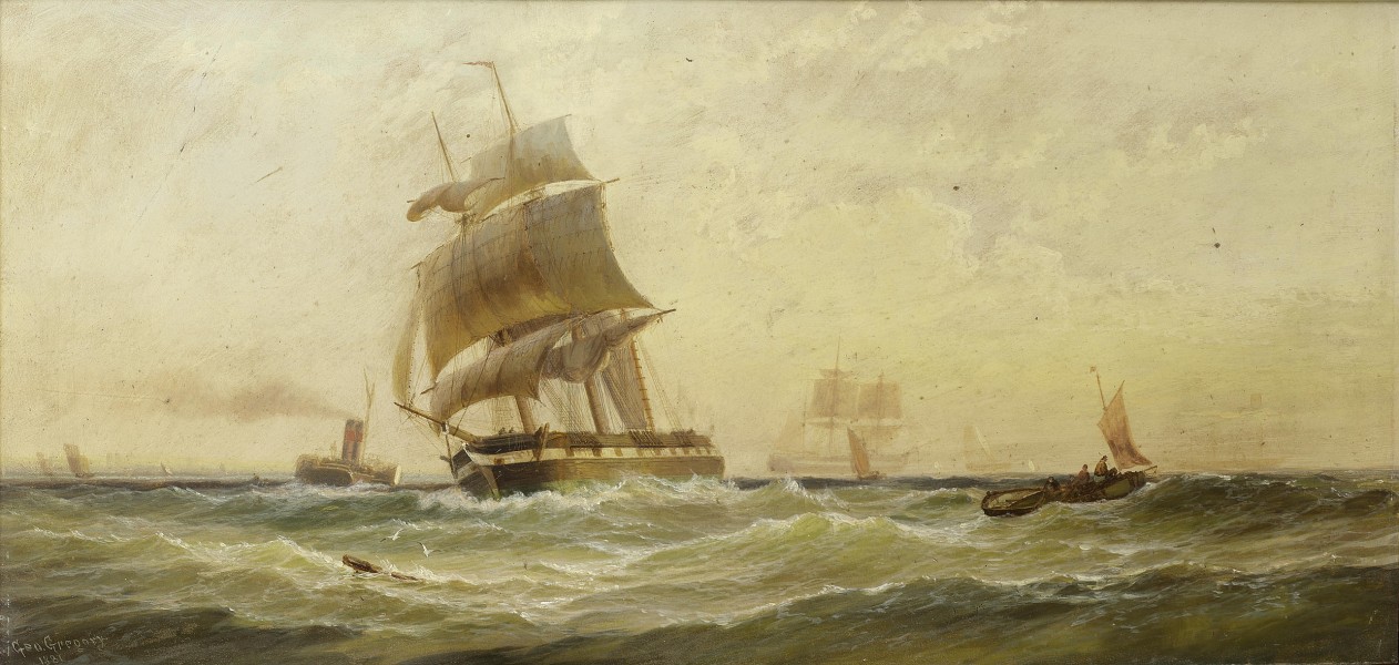 George Gregory - Running down the Channel in a fair wind as she clears the stern of the ferry