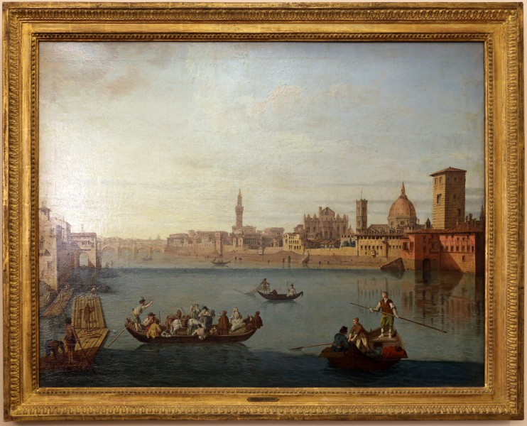 Giuseppe zocchi (attr.), veduta di firenze alla pescaia di san niccolò verso la zecca vecchia, 1744 ca
