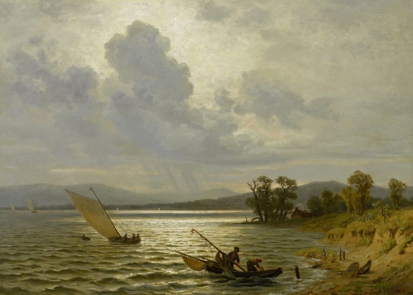 Gustav Richter - Fischerpaar in einem Boot in einer weiten Küstenlandschaft