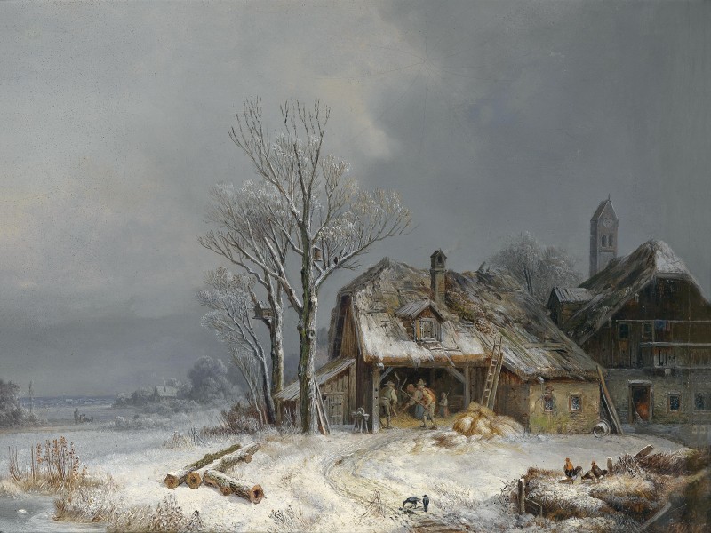 Heinrich Bürkel Winterliches Dorf c1865