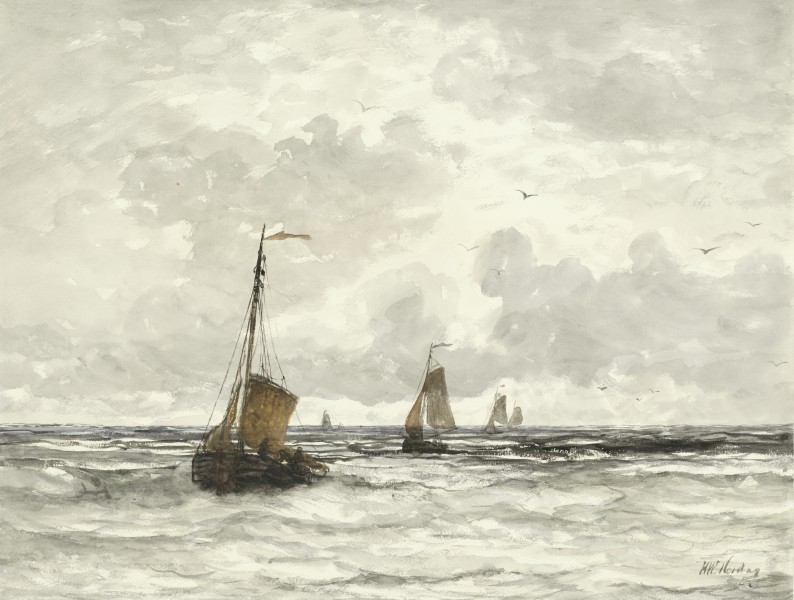 Hendrik Willem Mesdag - Vissersschepen in de branding