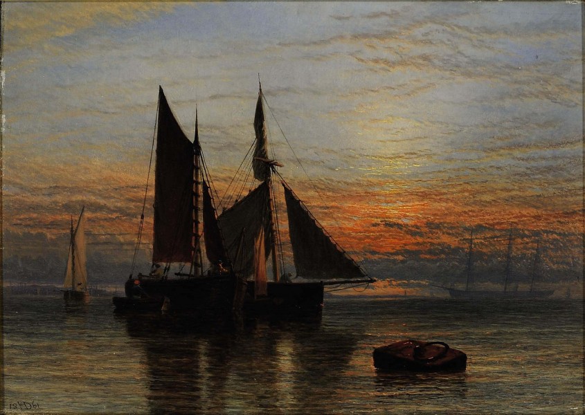 Henry Dawson - Shipping on a calm sea at dusk