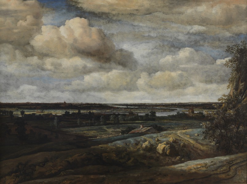 Hollandsk panorama-landskab med en flod