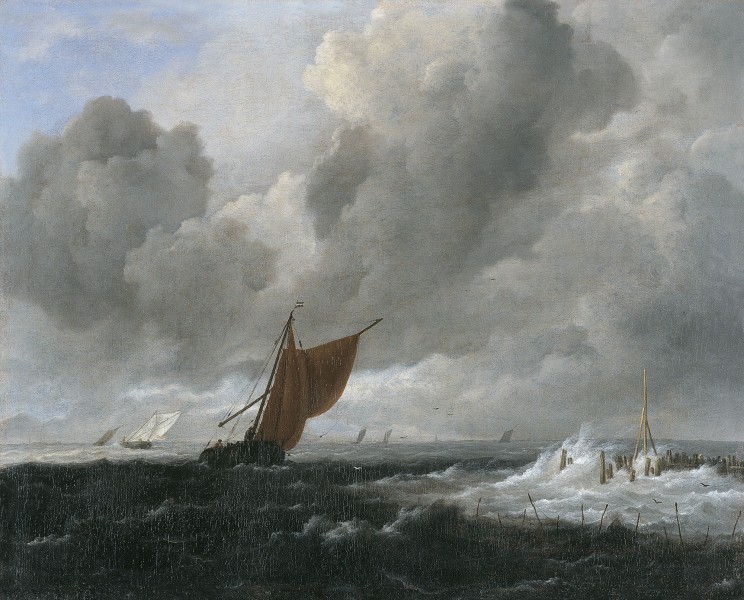 Jacob Isaacksz. van Ruisdael - Stormachtige zee met zeilschepen