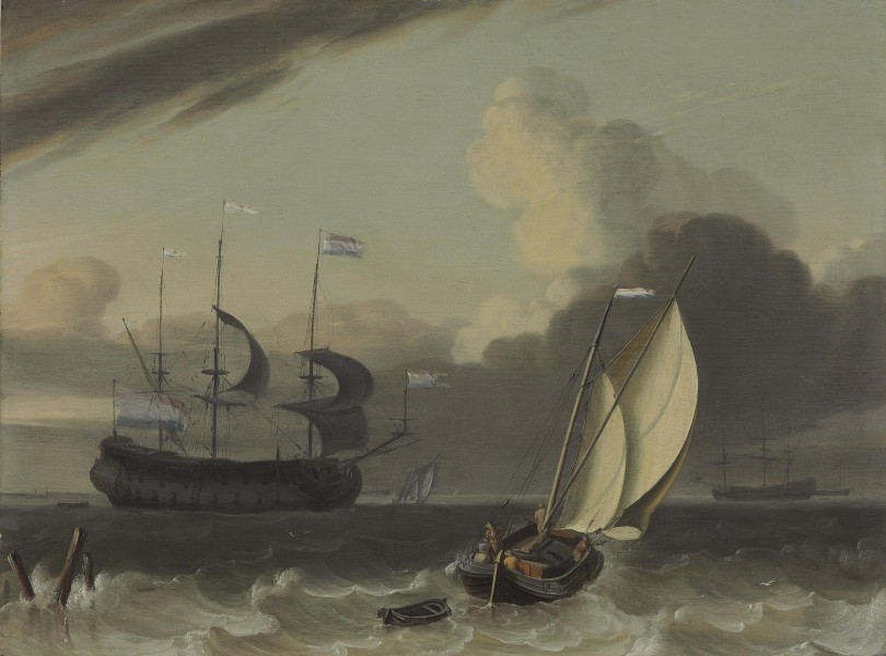 Jan Claesz. Rietschoof - A Dutch merchantman and a spritsail barge