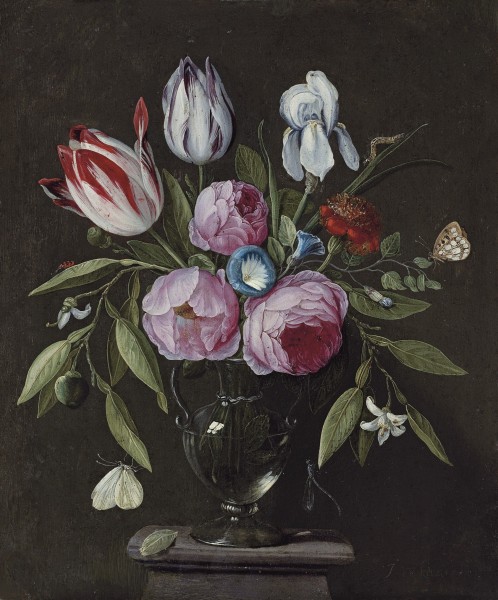 Jan van Kessel de Oude - Rozen, tulpen, een iris en andere bloemen etc