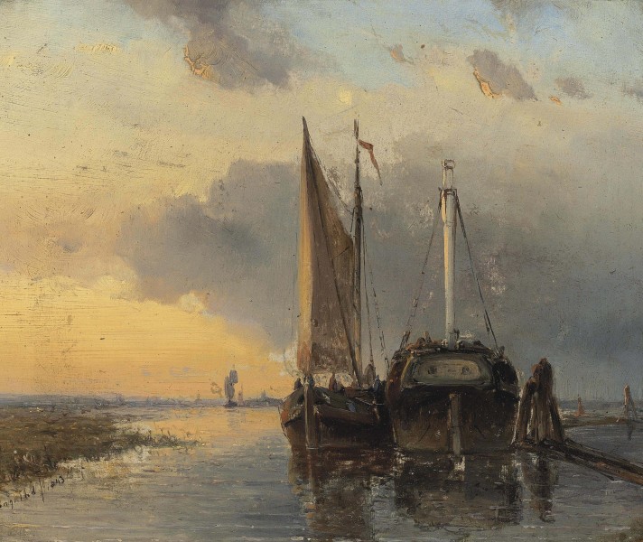 Johan Barthold Jongkind - Harbour on a Dutch river (1843)