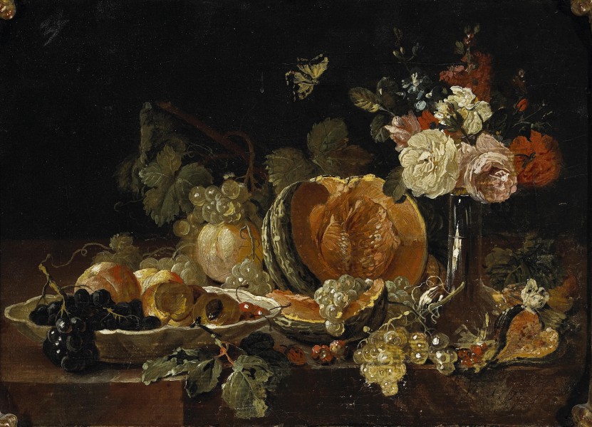 Johann Amandus Winck - Stilleben mit Blumen in einer Glasvase, einer Zitrone etc.