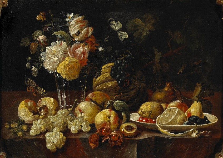 Johann Amandus Winck - Stilleben mit Blumen in einer Glasvase, einer Zitrone etc