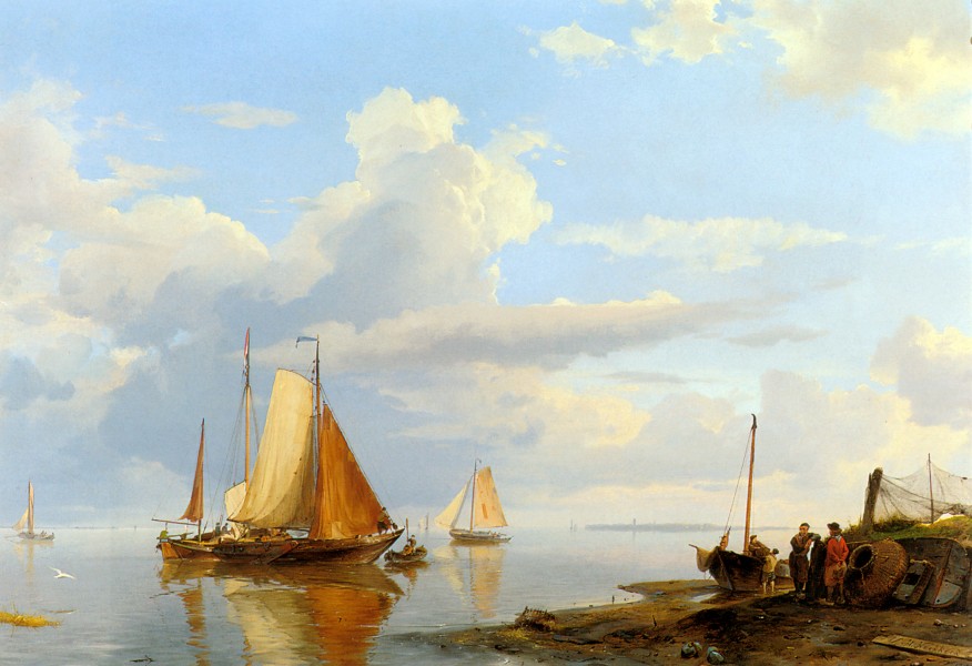 Johannes Hermanus Koekkoek - Figures coming ashore in a calm (1852)