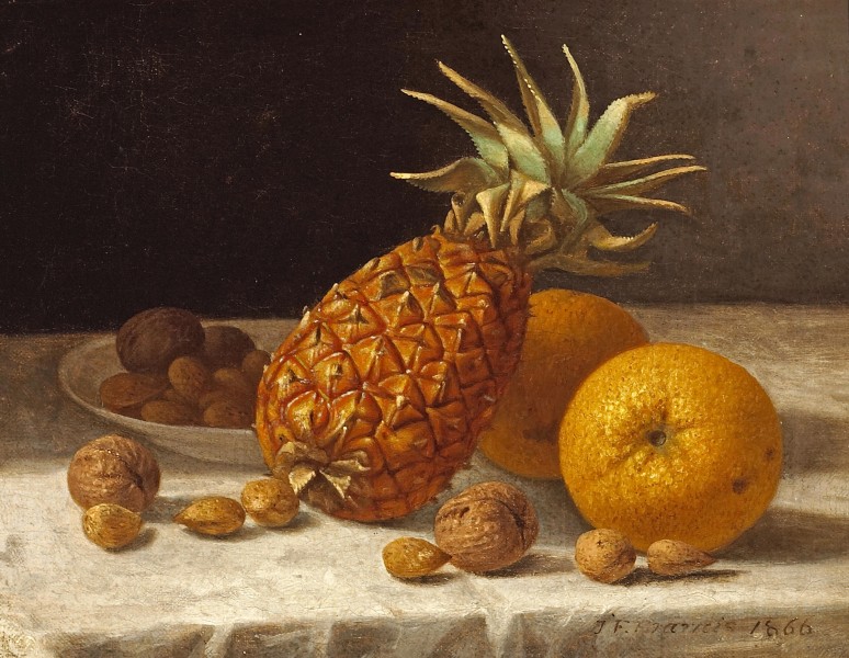 John F. Francis - A Still life with Pineapple, Oranges, and Nuts