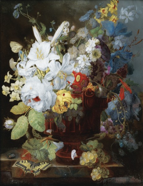 Joris-Frederik Ziesel - Stilleven met boeket bloemen op een richel