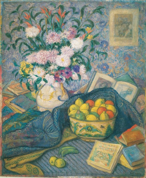 Juan de Echevarría - Vase with Bananas, Lemons and Books - Google Art Project