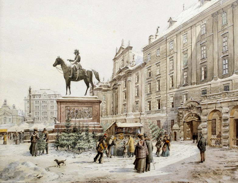 Karl Wenzel Zajicek A Christmas market in Am Hof Vienna 1908