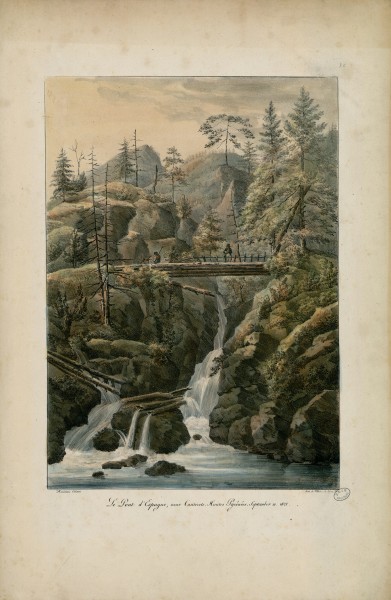 Le pont d'Espagne, près de Cauterets, Hautes-Pyrénées. 10 septembre 1821 Le Pont d'Espagne, near Cauterets, Hautes Pyrénées. September 10 1821 - Fonds Ancely - B315556101 A COLSTON 013