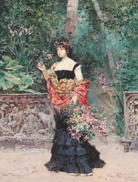 Ludovico Marchetti Elegante Dame im Park 1899