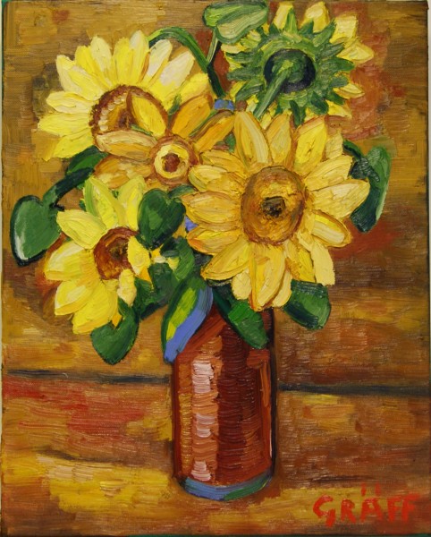 Matthias Laurenz Gräff. Blühende Sonnenblumen im Herbst, 50x40 cm
