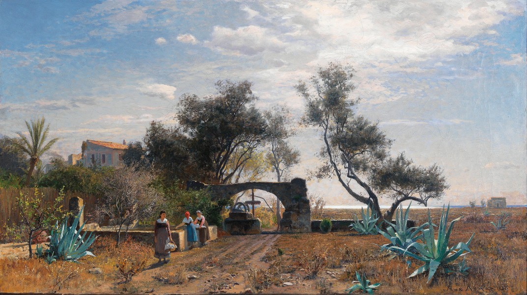 Max Wilhelm Roman Italienische Landschaft mit Frauen am Brunnen 1886