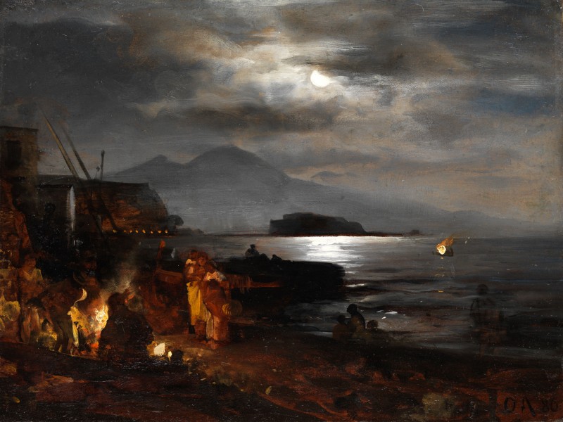 Oswald Achenbach - Nächtliche Küste bei Neapel im Mondlicht (1886)