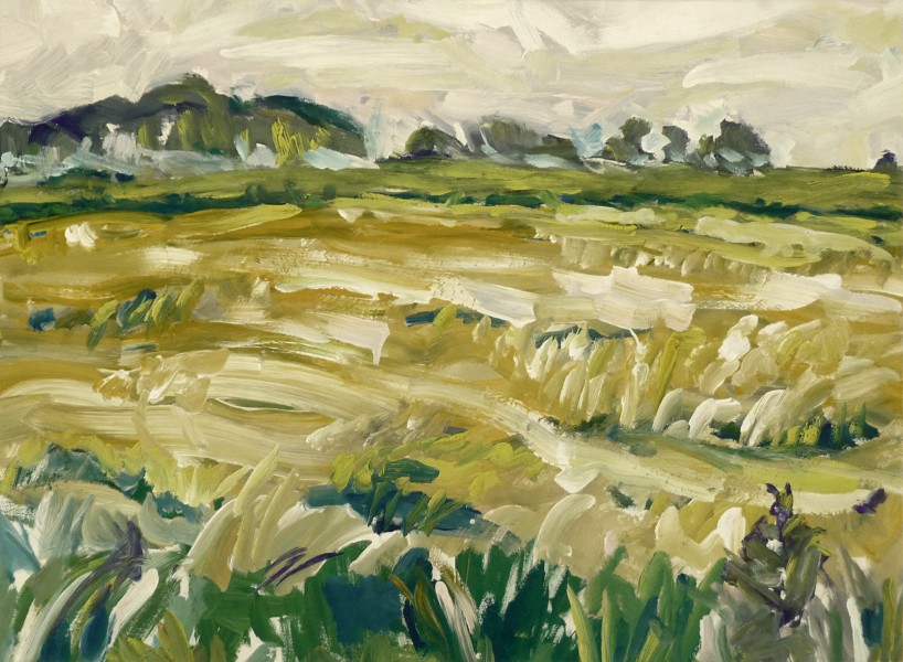 Ripe cornfield near Bourtange, the Neatherlands, landscape painting on pasper by Dutch artist Fons Heijnsbroek