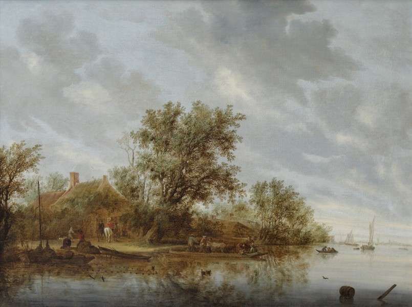 River Landscape with Ferry Salomon van Ruysdael 1644