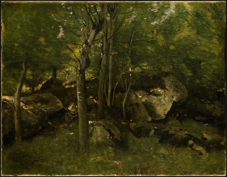 Rocks in the Forest of Fontainebleau by Jean-Baptiste-Camille Corot c1860-65