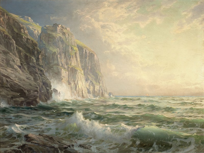 Rocky Cliff with Stormy Sea Cornwall-William Trost Richards-1902