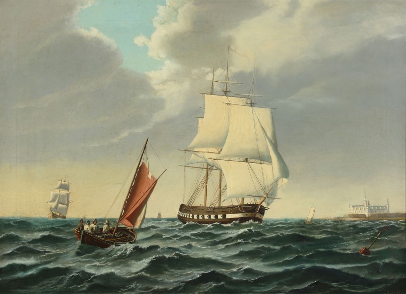 Siegfred Hass - Orlogsskib for udadgående med Kronborg om bagbord (1874)